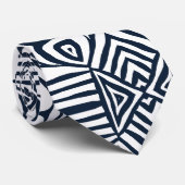 ネイビーブルーの白い部族の泥の布アフリカパターン ネクタイ (ロール)