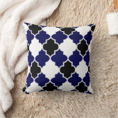 ネイビーブルーの白黒クローバーパターン クッション (ブランケット)