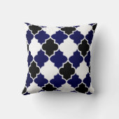 ネイビーブルーの白黒クローバーパターン クッション (裏面)