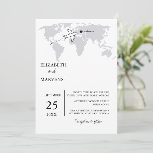 ネイビーブルーの目的地結婚旅行 招待状 (スタンド正面)