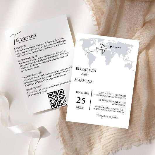 ネイビーブルーの目的地結婚旅行 招待状