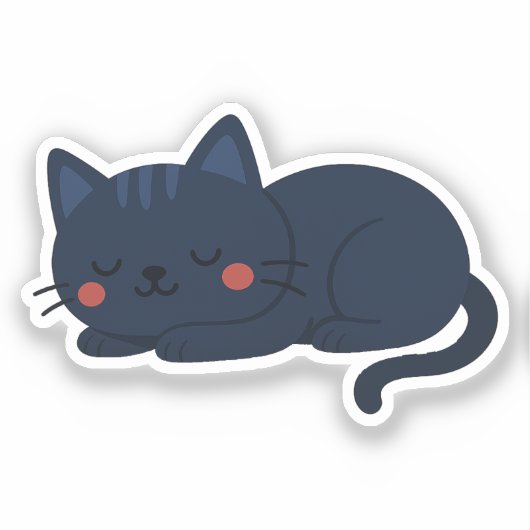 ネイビーブルーの眠り猫 - かわいい夜の子猫 シール (正面)