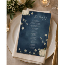 ネイビーブルーの秋のかぼちゃの結婚式プログラム