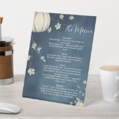 ネイビーブルーの秋のかぼちゃの結婚式メニュー 台座サイン (インサイチュ)