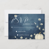 ネイビーブルーの秋のかぼちゃの結婚式RSVP 出欠カード (正面)