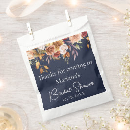 ネイビーブルーの秋の花柄 ブライダルシャワー フェイバーバッグ