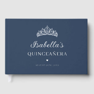 ネイビーブルーの箔押しQuinceañera ゲストブック