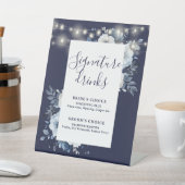 ネイビーブルーの糸のランタン 花のシグネチャードリンク 台座サイン (インサイチュ)