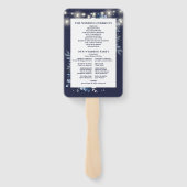 ネイビーブルーの糸の照明 花の結婚式のプログラム ハンドファン (裏面)