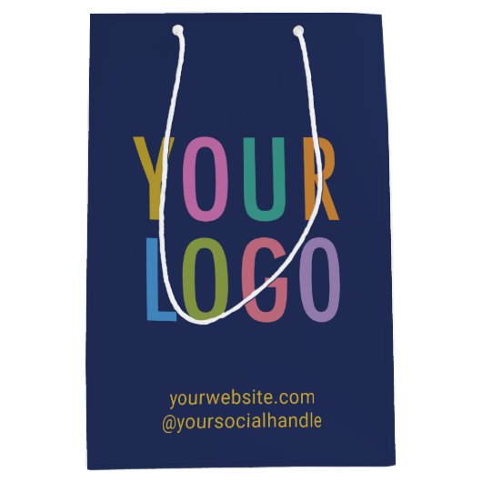 ネイビーブルーの紙製ギフトバッグ - ロゴカスタマイズ・業務用・まとめ買い ミディアムペーパーバッグ (正面)