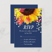 ネイビーブルーの素朴なひまわり秋の結婚式返信カード 出欠カード (正面/裏面)