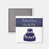 ネイビーブルーの結婚式のケーキの結婚式延期通知 マグネット (正面/裏面)