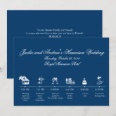 ネイビーブルーの結婚式の受付案内スケジュール プログラム (正面/裏面)