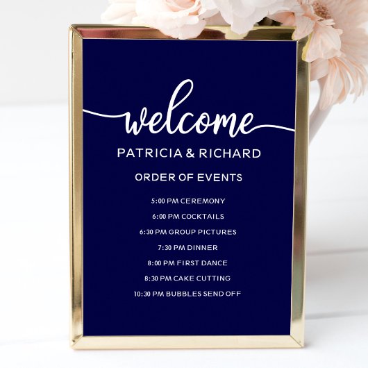 ネイビーブルーの結婚式イベントオーダーサイン ポスター