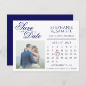 ネイビーブルーの結婚式カレンダー写真Save the Dateマグ 招待状 (正面/裏面)