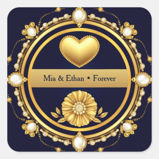 💙 ネイビーブルーの結婚式サンクスギフト 💙 スクエアシール (正面)
