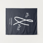 ネイビーブルーの結婚式バックドロップ オーダーメイド 航海 Mr Mrs タペストリー (正面(横))