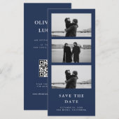 ネイビーブルーの結婚式フォトストリップQRコード (正面/裏面)