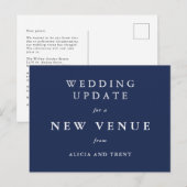 ネイビーブルーの結婚式場変更・更新カード ポストカード (正面/裏面)
