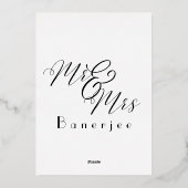 ネイビーブルーの結婚式用ホイル招待状 Mr & Mrs 箔招待状 (裏面)