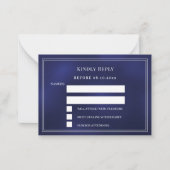 ネイビーブルーの結婚式返信RSVP ノートカード (正面)