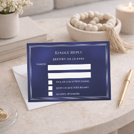 ネイビーブルーの結婚式返信RSVP ノートカード