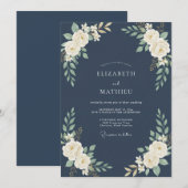 ネイビーブルーの結婚式 ウェディング 招待状 (正面/裏面)