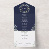 ネイビーブルーの結婚式 モノグラム グリーナリー フラワー オールインワン招待状 (内側)