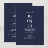 ネイビーブルーの結婚式+日程+全てが1つに 招待状 (正面/裏面)