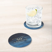 ネイビーブルーの結婚50周年記念 ラウンドペーパーコースター (インサイチュ)