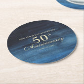 ネイビーブルーの結婚50周年記念 ラウンドペーパーコースター (アングル)