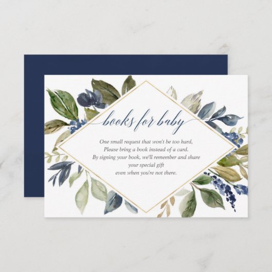 ネイビーブルーの緑の葉書リクエスト エンクロージャーカード (正面/裏面)