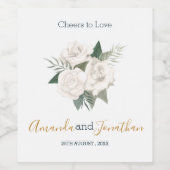 ネイビーブルーの繊細な白結婚バラ ワインラベル (シングルラベル)