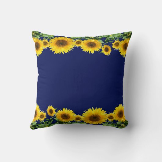 ネイビーブルーの美しい黄色のひまわり クッション (裏面)