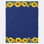 ネイビーブルーの美しい黄色のひまわり フリースブランケット (正面)