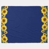 ネイビーブルーの美しい黄色のひまわり フリースブランケット (正面(横))