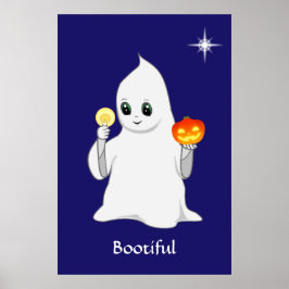ネイビーブルーの背景に描かれたハロウィンの幽霊とかぼちゃ ポスター