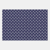 ネイビーブルーの背景に白いヒトデ ラッピングペーパーシート (正面)
