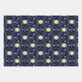 ネイビーブルーの背景に白いポインセチア ラッピングペーパーシート (正面2)