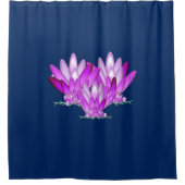 ネイビーブルーの背景に蓮の花ピンク シャワーカーテン (正面)