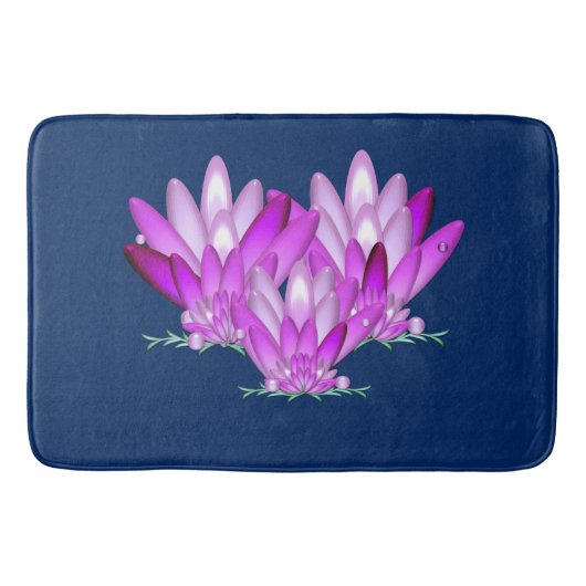 ネイビーブルーの背景に蓮の花ピンク バスマット (正面)