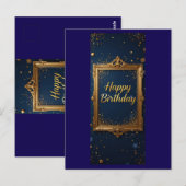 ネイビーブルーの背景に金のフレームのデザイン ポストカード (正面/裏面)