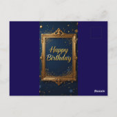 ネイビーブルーの背景に金のフレームのデザイン ポストカード (裏面)