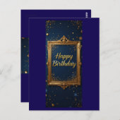 ネイビーブルーの背景に金色のフレームのデザイン ポストカード (正面/裏面)