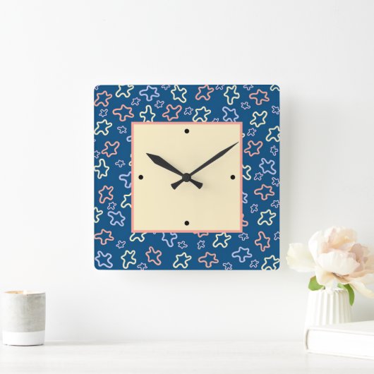 ネイビーブルーの背景の抽象芸術要素 スクエア壁時計 (ホーム)