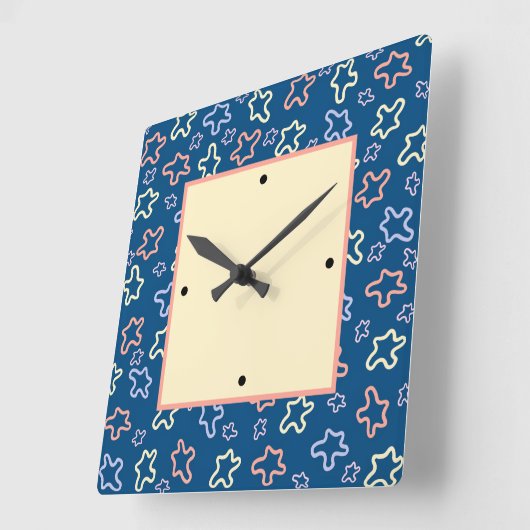 ネイビーブルーの背景の抽象芸術要素 スクエア壁時計 (傾斜)