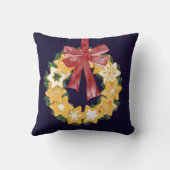 ネイビーブルーの背景を持つクリスマスクッキーリース クッション (裏面)