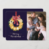 ネイビーブルーの背景を持つクリスマスクッキーリース シーズンカード (正面/裏面)