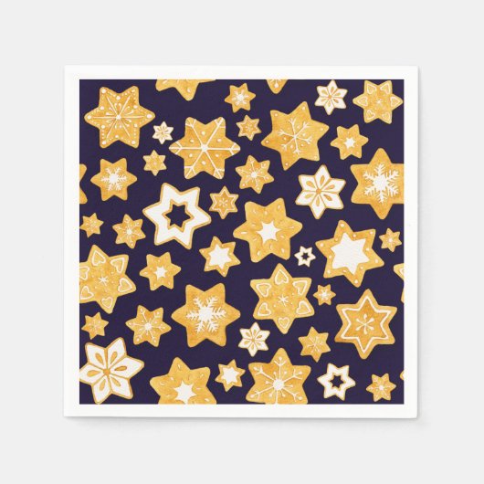 ネイビーブルーの背景を持つクリスマスクッキーリース スタンダードカクテルナプキン (正面)