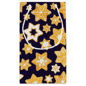 ネイビーブルーの背景を持つクリスマスクッキーリース スモールペーパーバッグ (裏面)